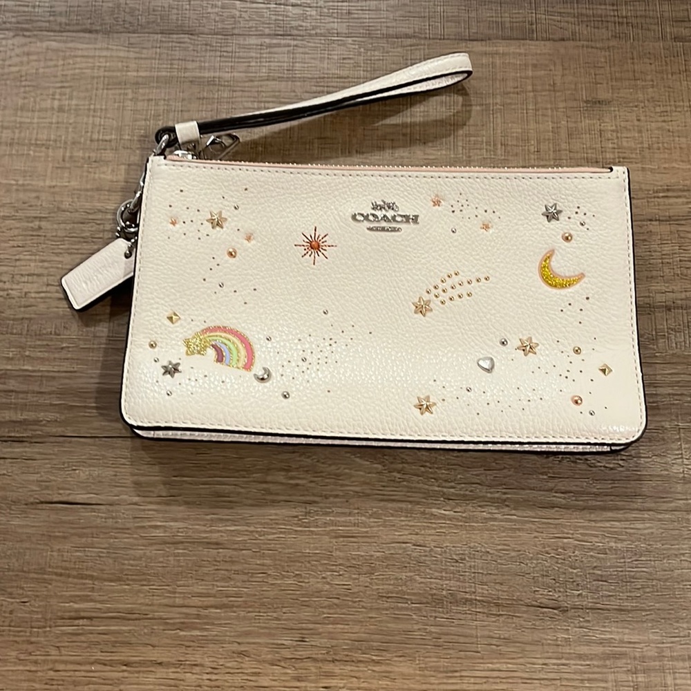Coach wristlet purse travel handbag stars moon rainbow ivory